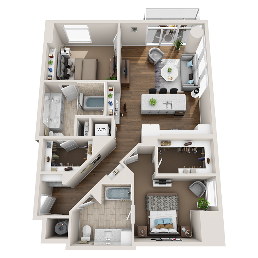 #812 - 2 bedroom floorplan layout with 2 bathrooms and 1196 square feet
