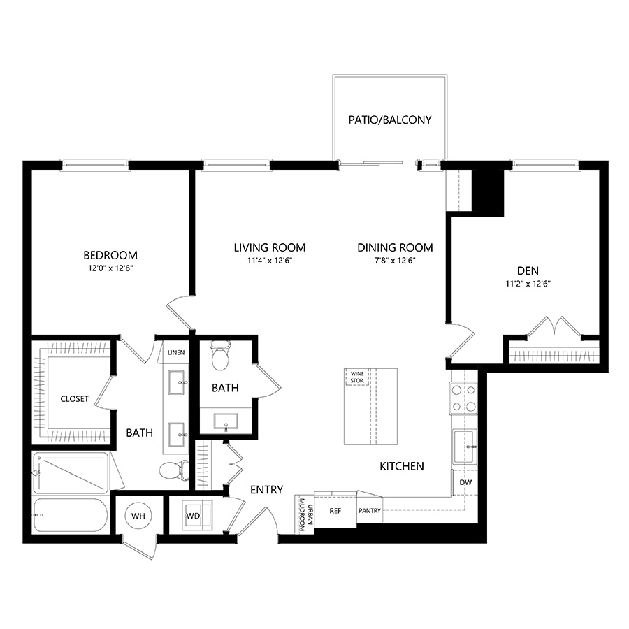 #2401 - 1 bedroom floorplan layout with 1.5 bathroom and 1170 square feet