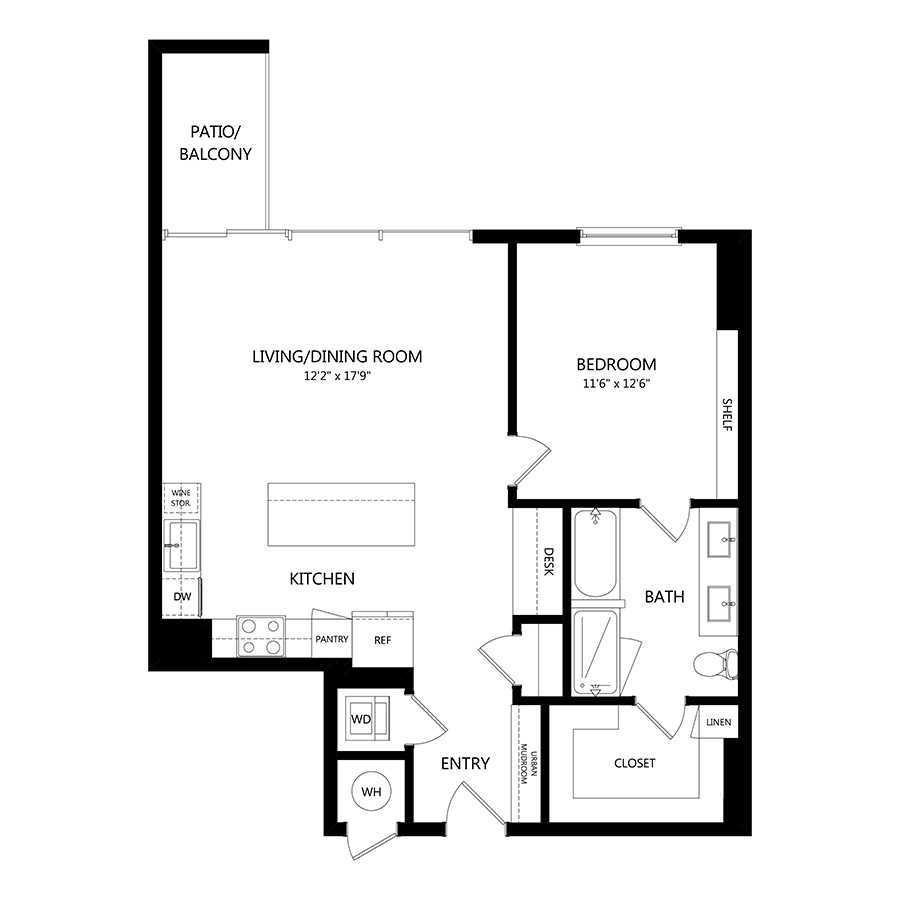 #2116 - 1 bedroom floorplan layout with 1 bathroom and 839 square feet