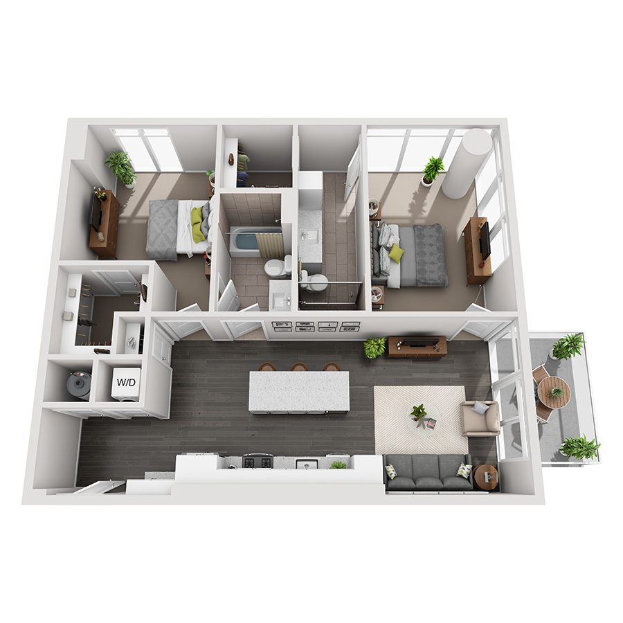 #2204 - 2 bedroom floorplan layout with 2 bathrooms and 1112 square feet