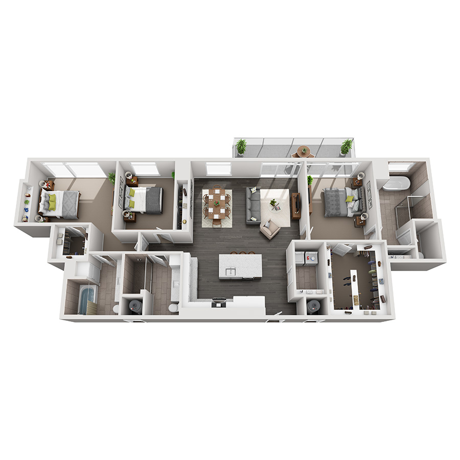 #2601 - 3 bedroom floorplan layout with 3 bathrooms and 1942 square feet