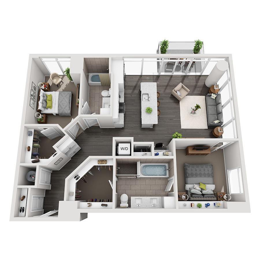 #1906 - 2 bedroom floorplan layout with 2 bathrooms and 1288 square feet