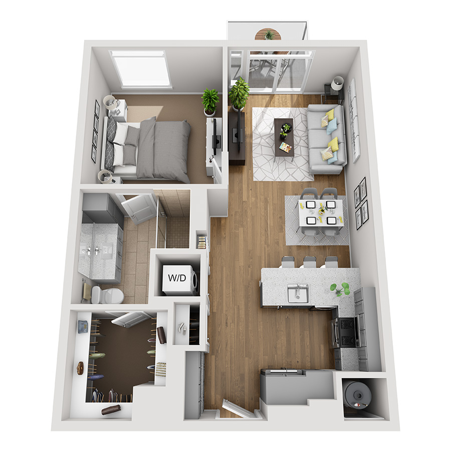 #1207 - 1 bedroom floorplan layout with 1 bathroom and 768 square feet