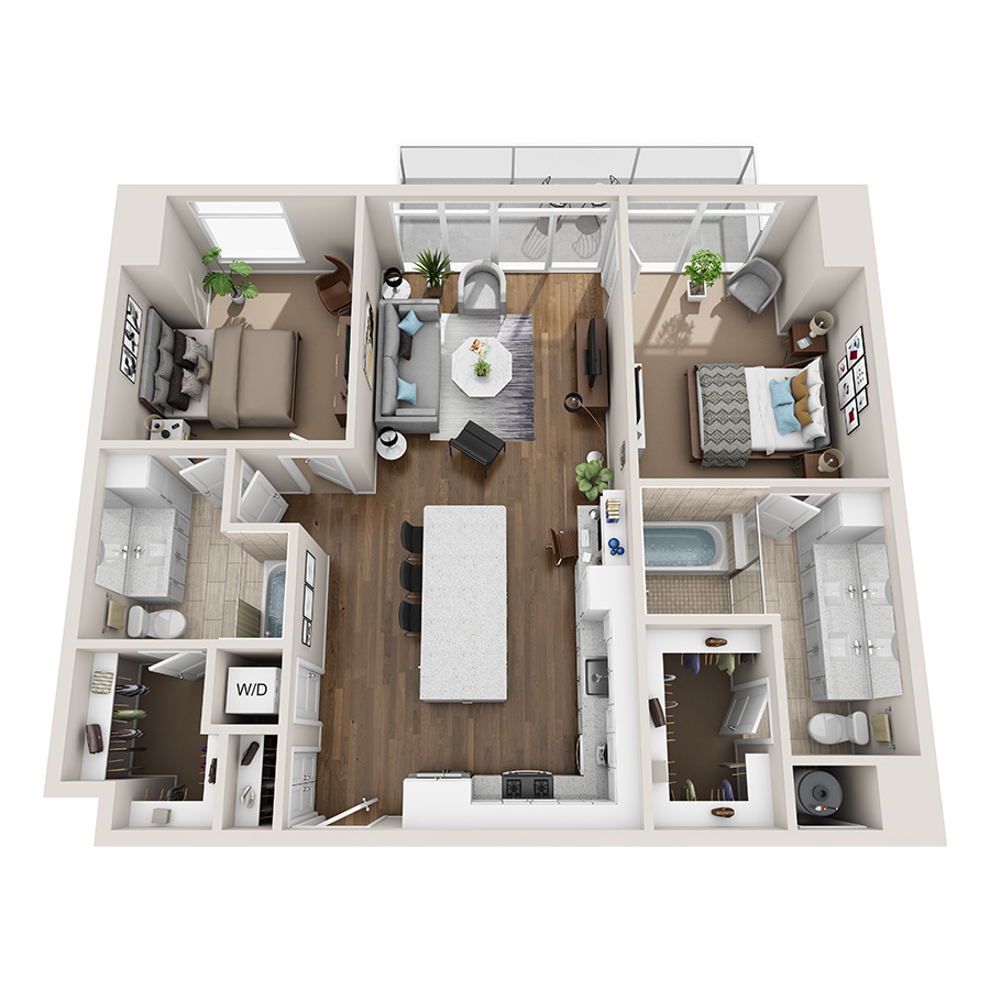 #2008 - 2 bedroom floorplan layout with 2 bathrooms and 1234 square feet