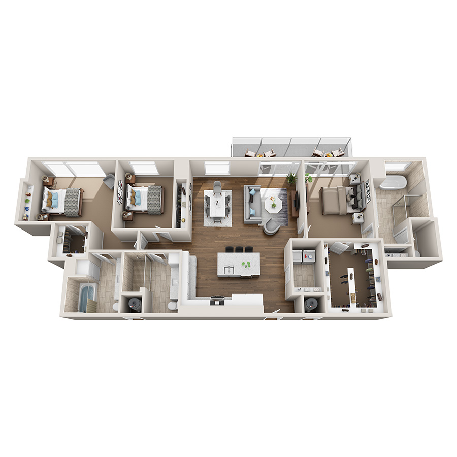 #2501 - 3 bedroom floorplan layout with 3 bathrooms and 1942 square feet