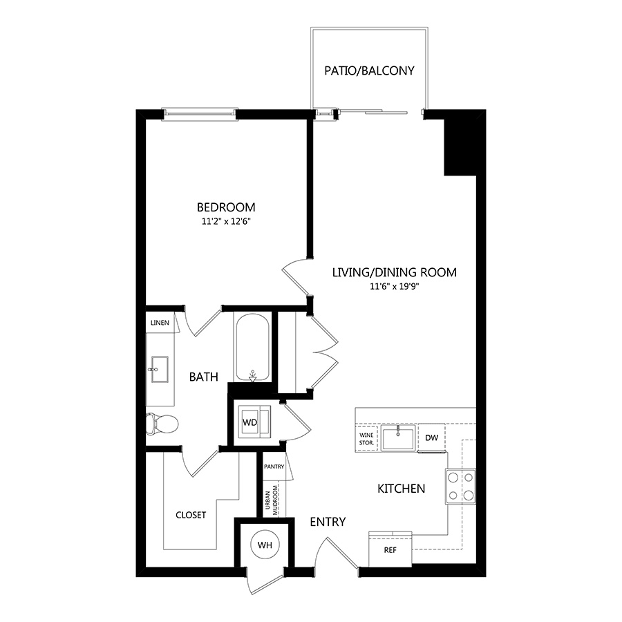 #2207 - 1 bedroom floorplan layout with 1 bathroom and 768 square feet