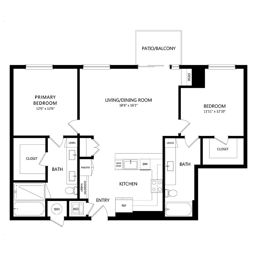 #2301 - 2 bedroom floorplan layout with 2 bathrooms and 1203 square feet