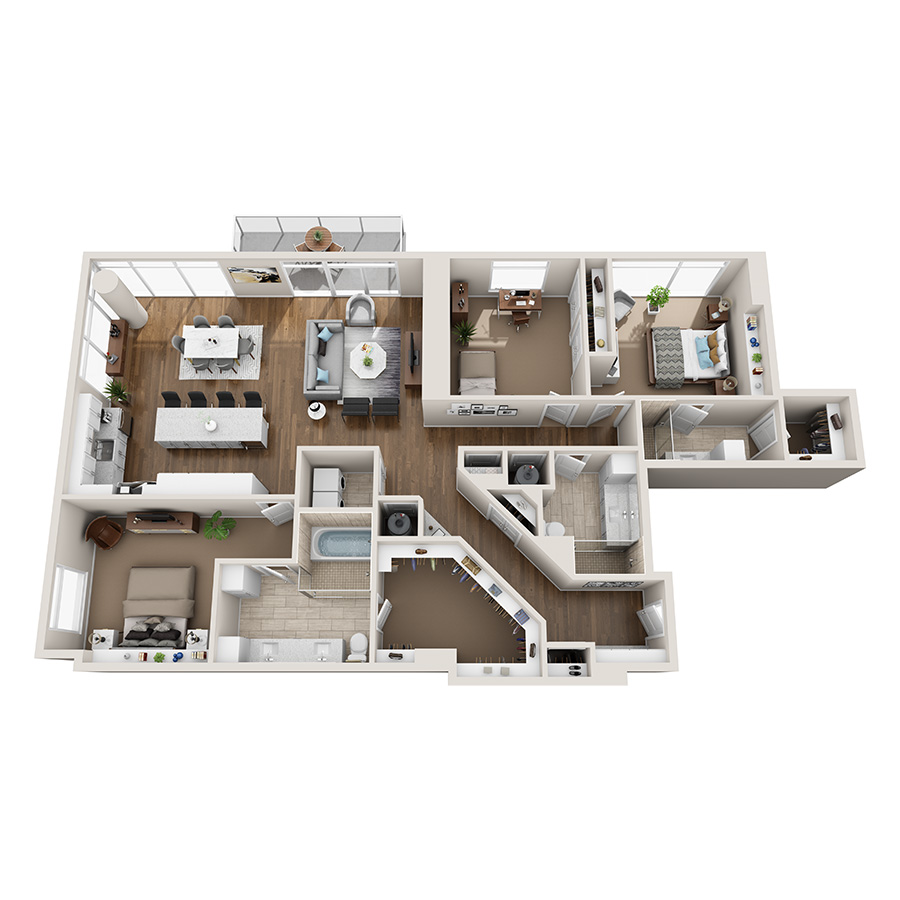 #2602 - 3 bedroom floorplan layout with 3 bathrooms and 2066 square feet