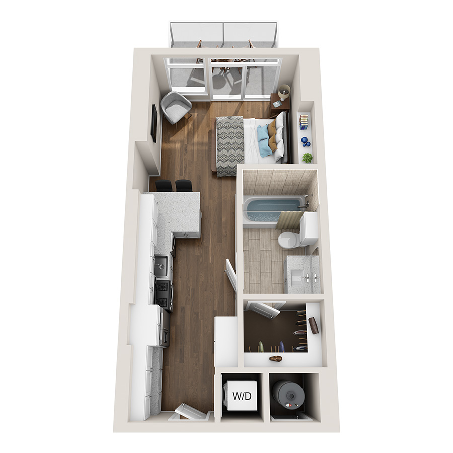 #813 - Studio floorplan layout with 1 bathroom and 467 square feet