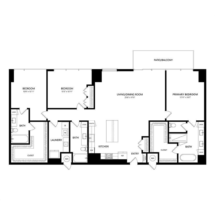 #2604 - 3 bedroom floorplan layout with 3 bathrooms and 2137 square feet
