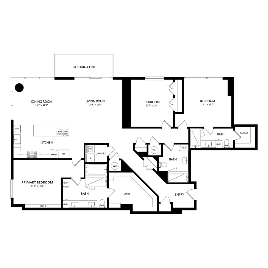 #2602 - 3 bedroom floorplan layout with 3 bathrooms and 2066 square feet