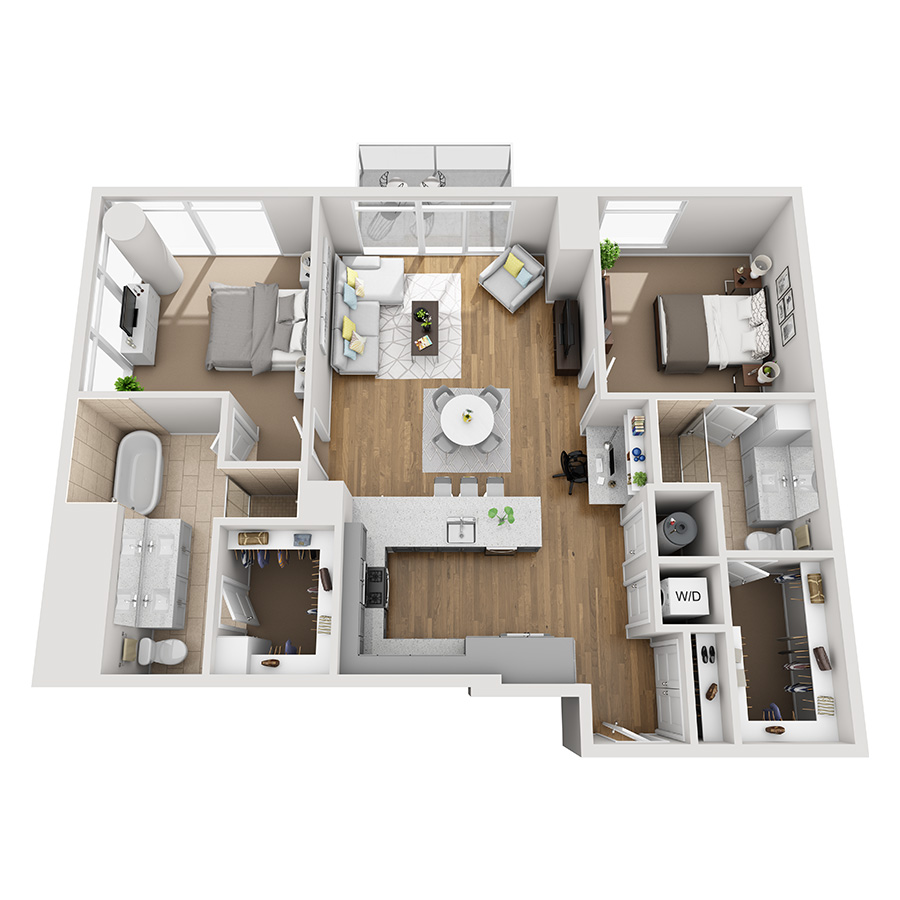 #2113 - 2 bedroom floorplan layout with 2 bathrooms and 1384 square feet