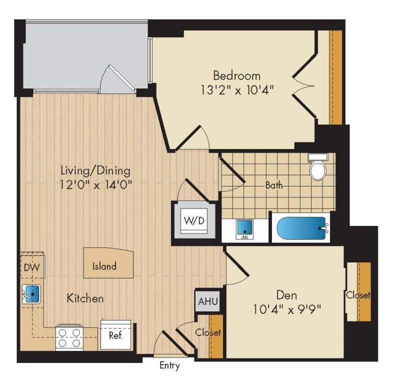 1 Bed 1 Bath Den-AD1a floor plan