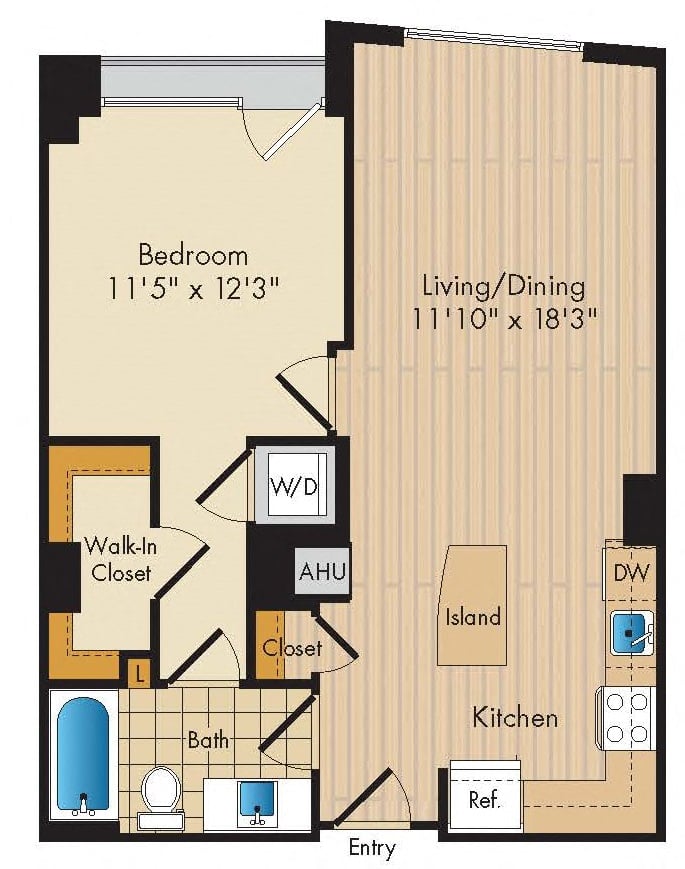 1 Bed 1 Bath-A4a floor plan