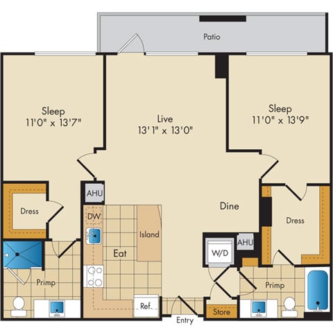 2 Bed 2 Bath-B1b floor plan