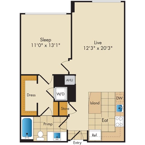 1 Bed 1 Bath-A12b floor plan