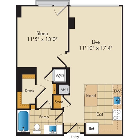 1 Bed 1 Bath-A10b floor plan