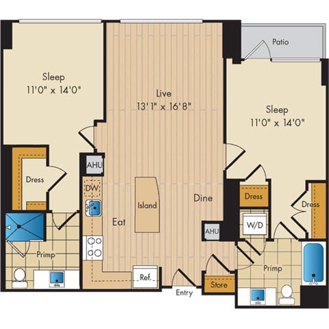 2 Bed 2 Bath Sig-BS3b floor plan