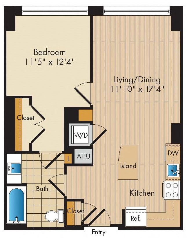 1 Bed 1 Bath-A3a floor plan