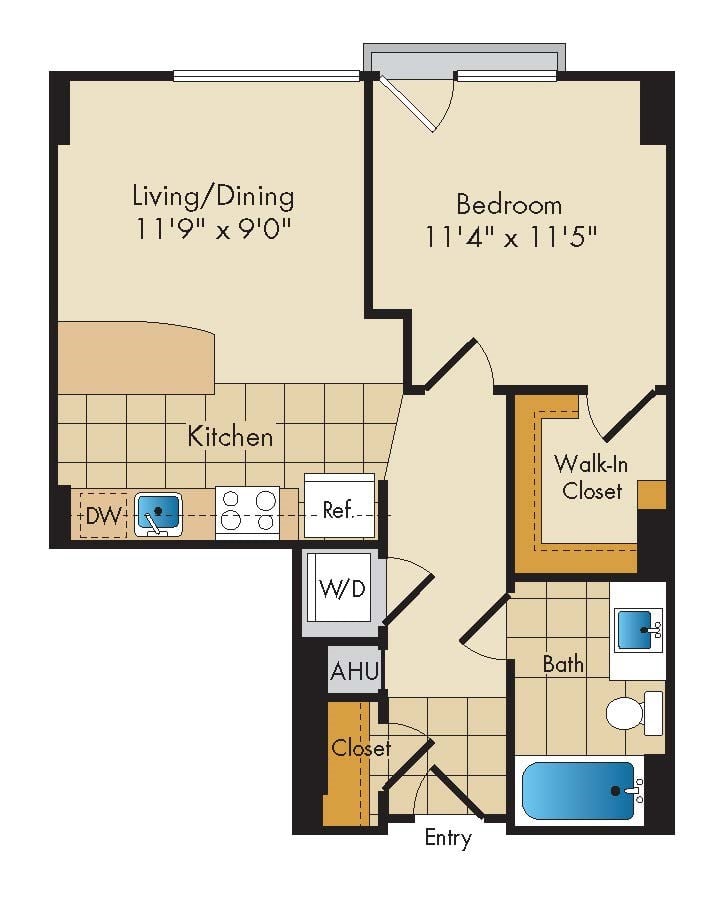 1 Bed 1 Bath-A2b floor plan