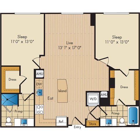 2 Bed 2 Bath Sig-BS4b floor plan