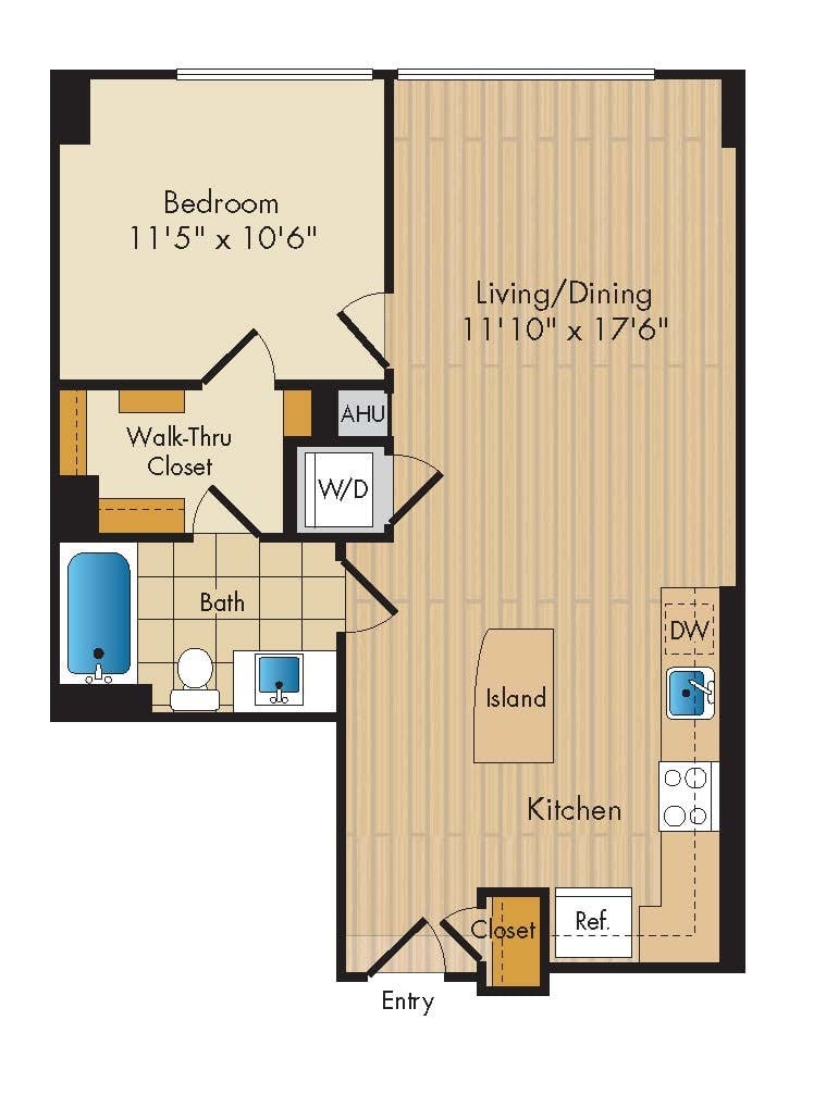 1 Bed 1 Bath Sig-AS2b floor plan