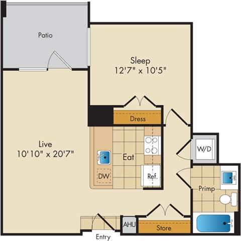 1 Bed 1 Bath-A6b floor plan