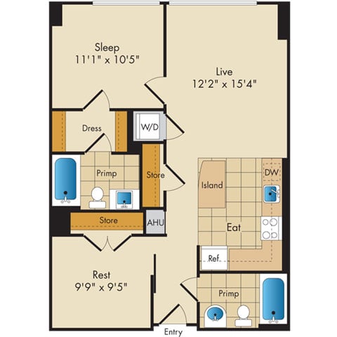 1 Bed 2 Bath w Den-AD1b floor plan