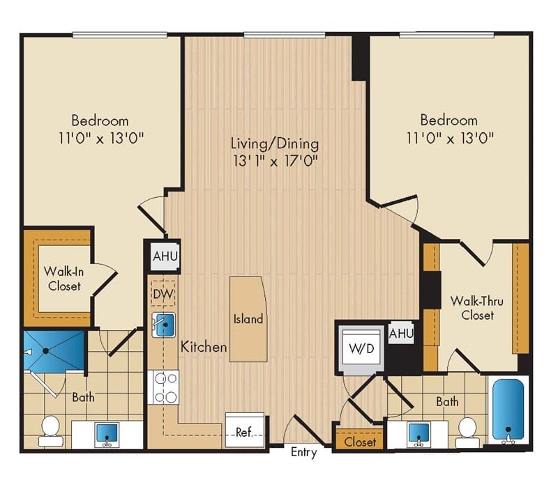 2 Bed 2 Bath-B2b floor plan