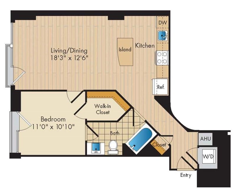 1 Bed 1 Bath-A7a floor plan