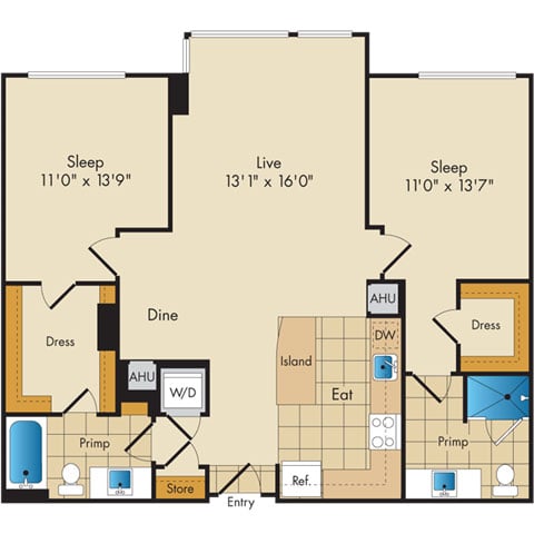 2 Bed 2 Bath-B3b floor plan
