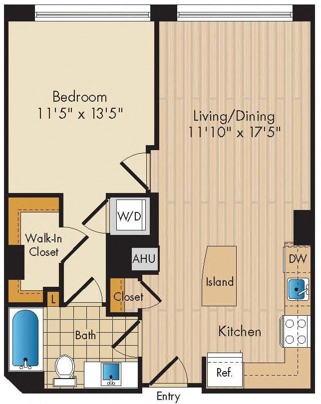 1 Bed 1 Bath-A6a floor plan