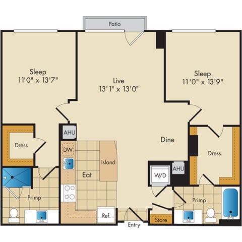 2 Bed 2 Bath Sig-BS2b floor plan