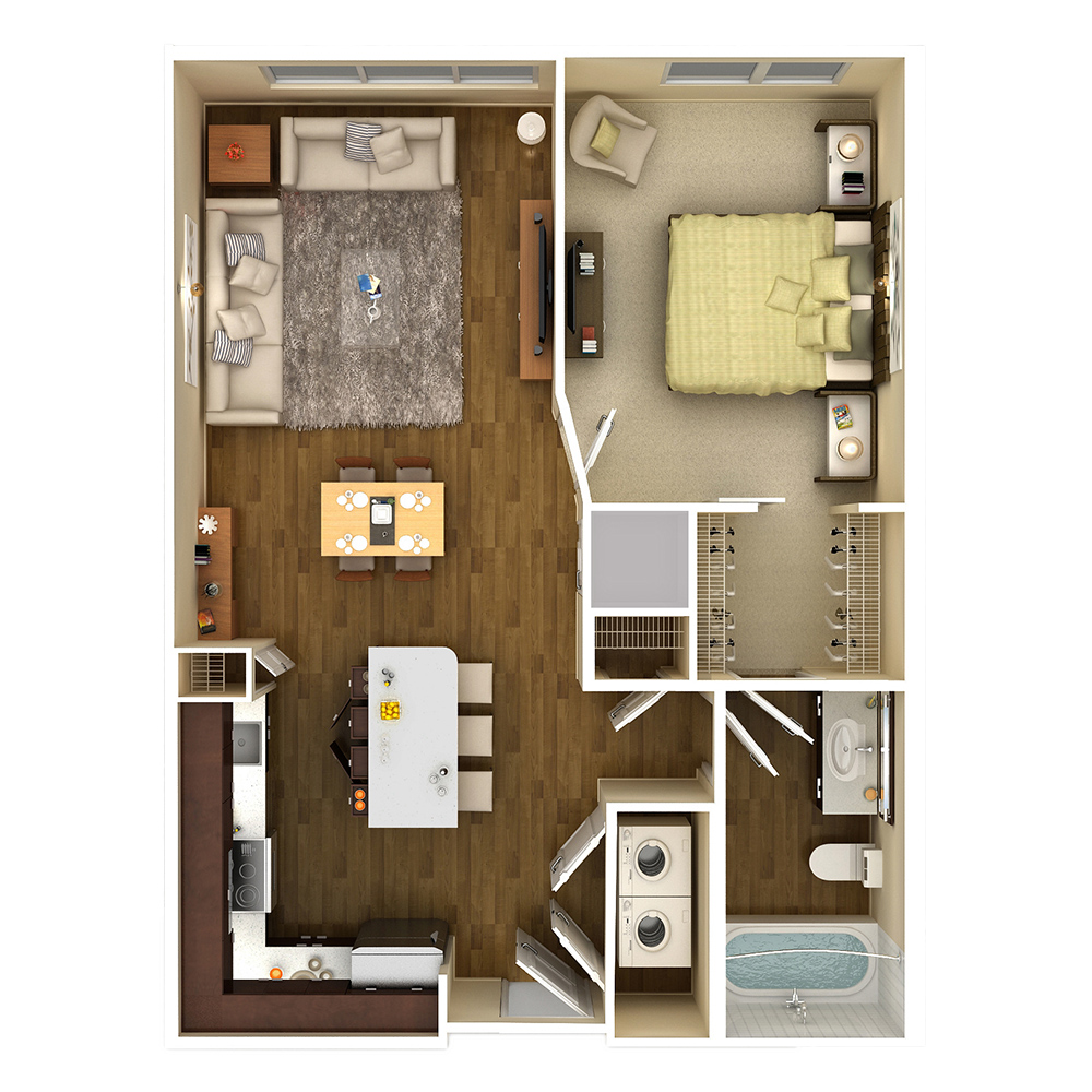 1x1 D floor plan