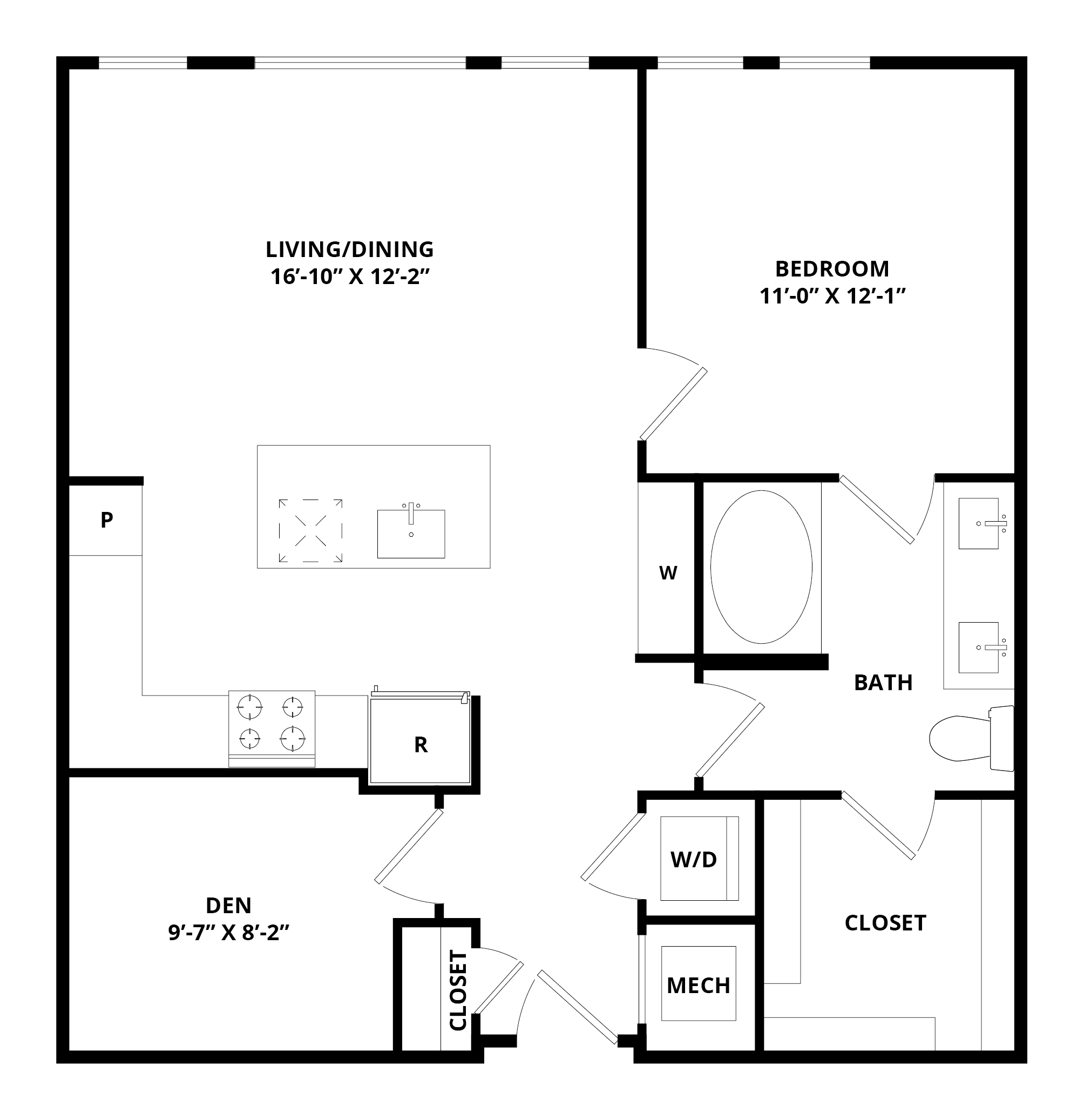 1 Bed/1 BathDen-Bailey floor plan