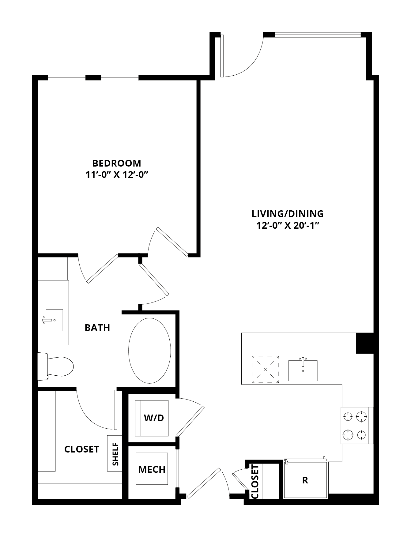 1 Bed/1 Bath-DupontA floor plan