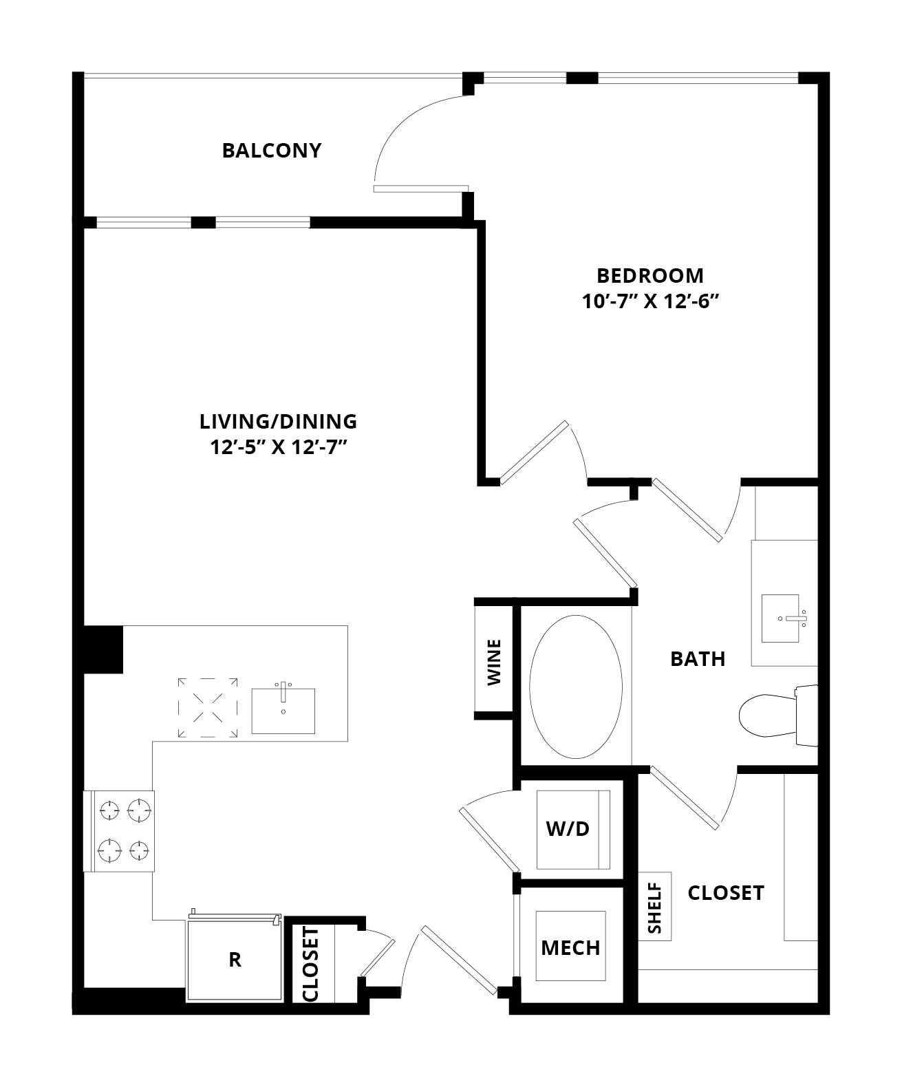 1 Bed/1 Bath-Dominion floor plan