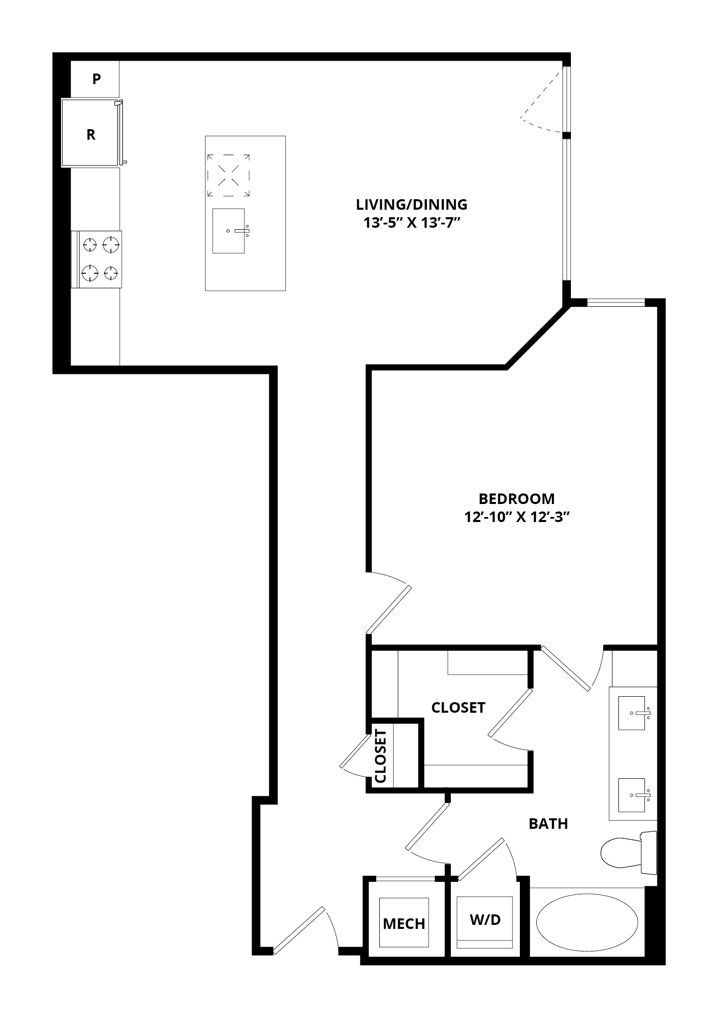 1 Bed/1 Bath-Seneca floor plan