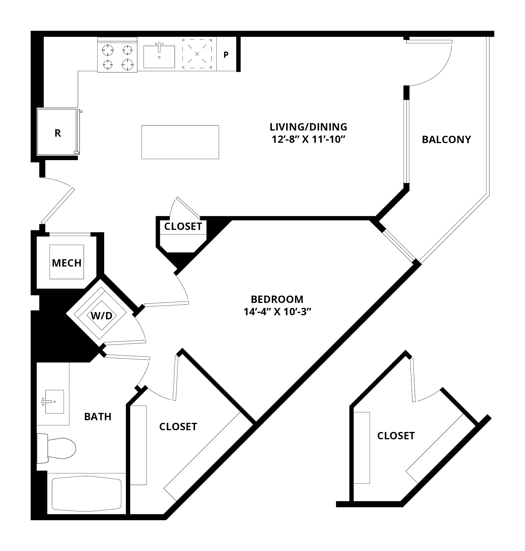 1 Bed/1 Bath-Kensington floor plan