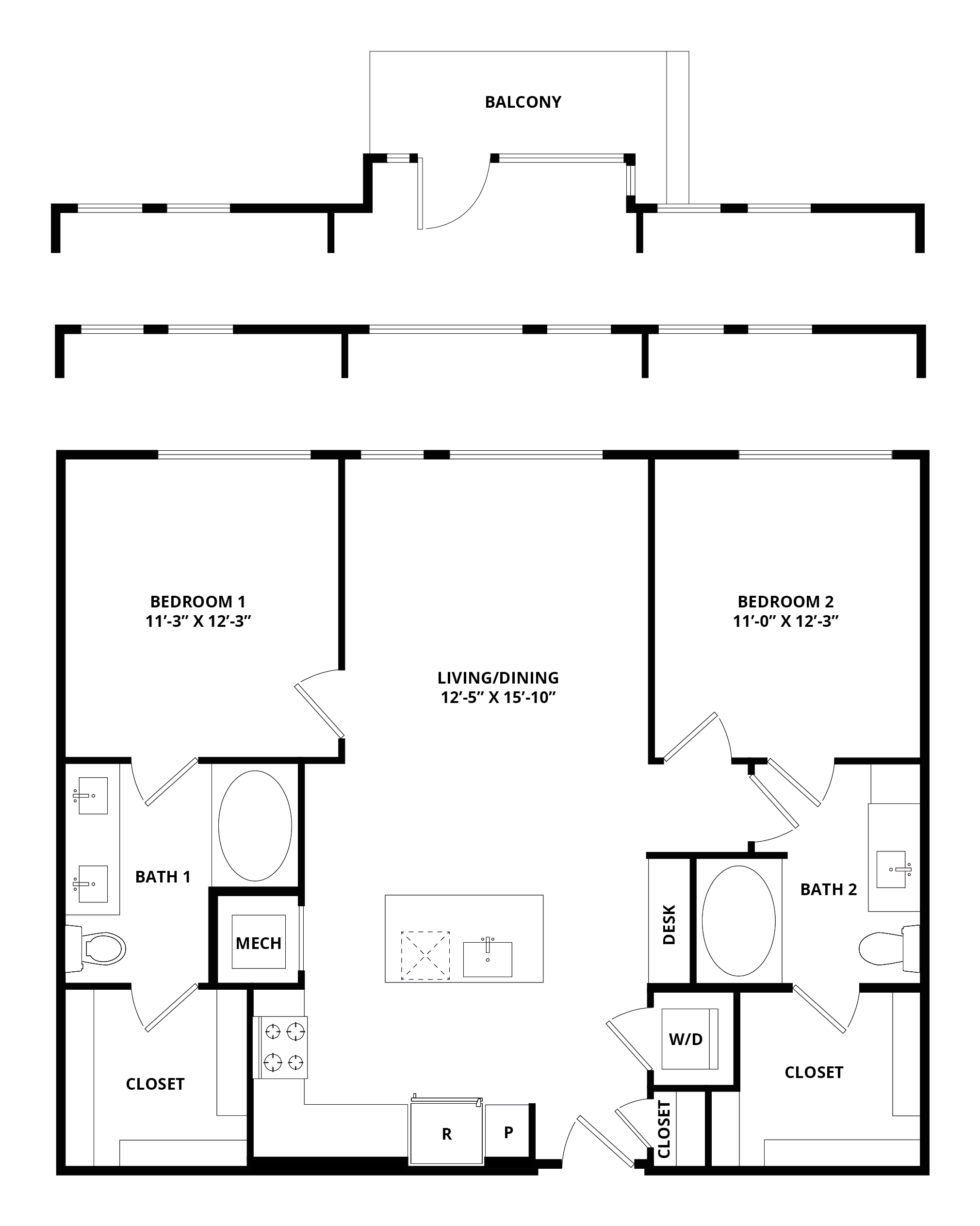 2 Bed/2 Bath-Cunningham floor plan