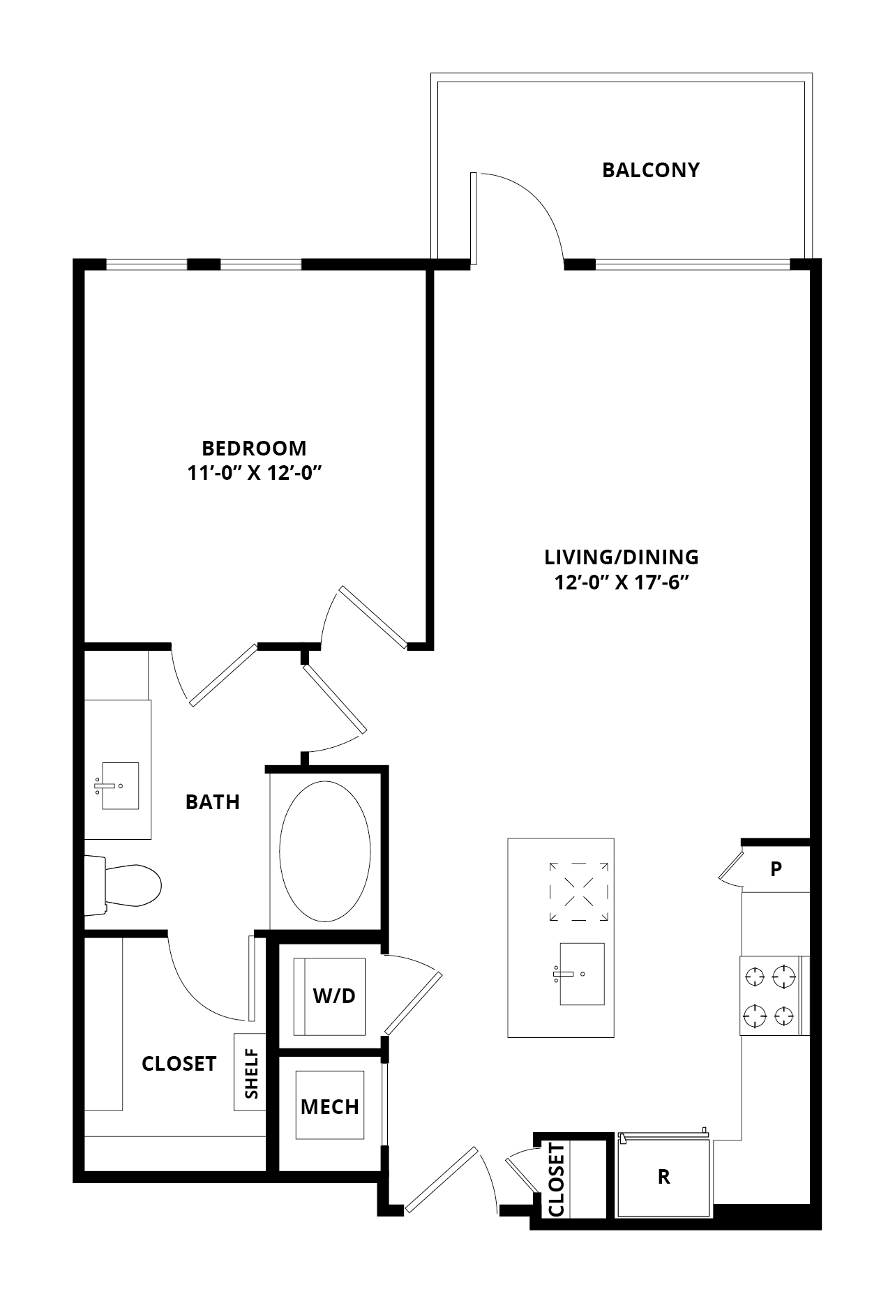 1 Bed/1 Bath-DupontC floor plan