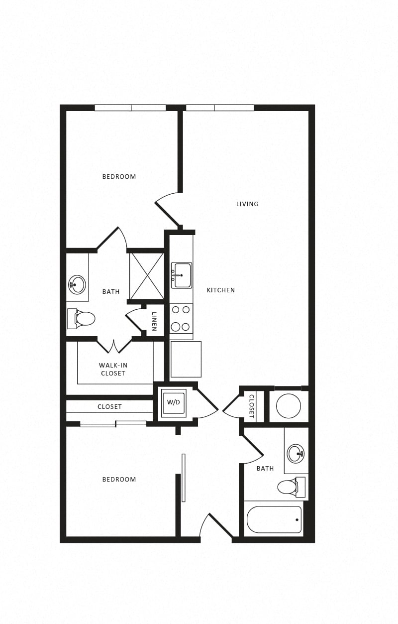 2 Bed/2 Bath-B01 Modern floor plan
