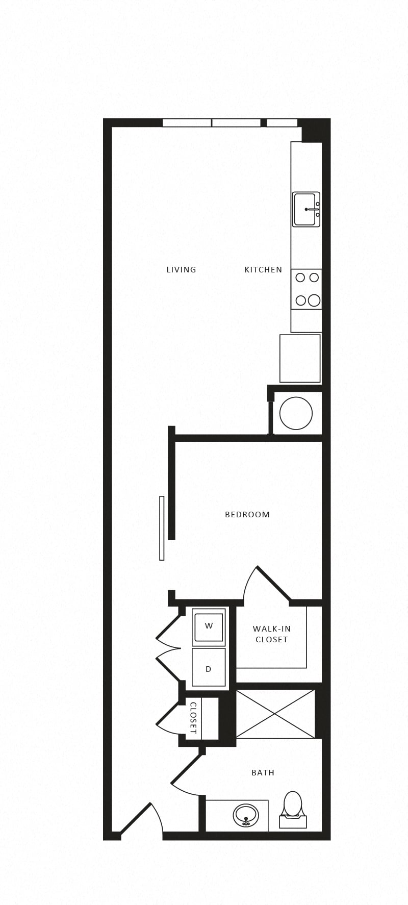 1 Bed/1 Bath-A08a Modern floor plan