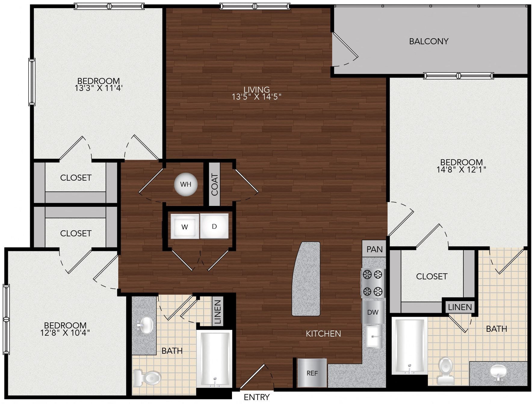 3x2 | 3Bed 2Bath floor plan