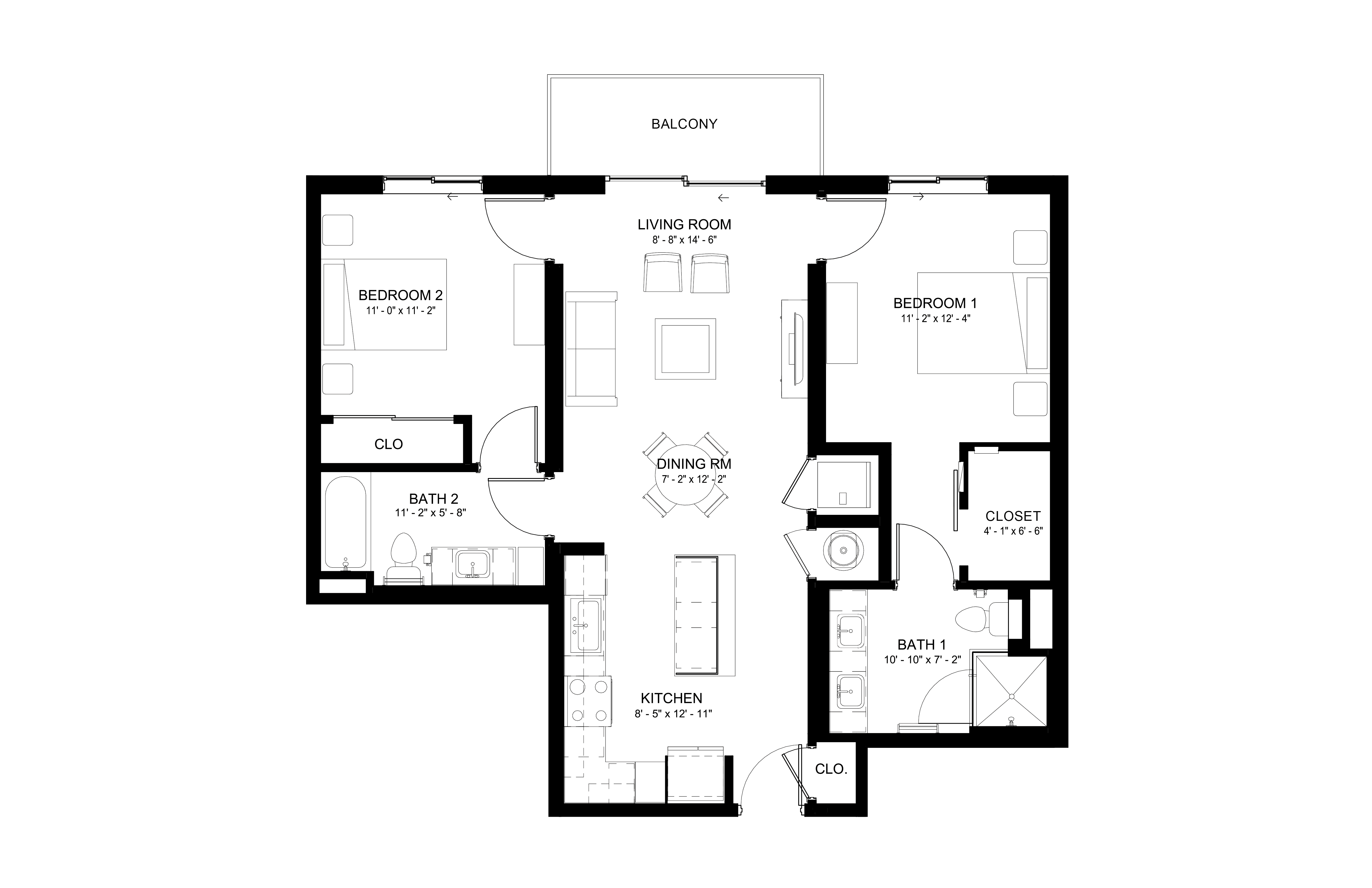 2 Bed/2 Bath-B1 floor plan