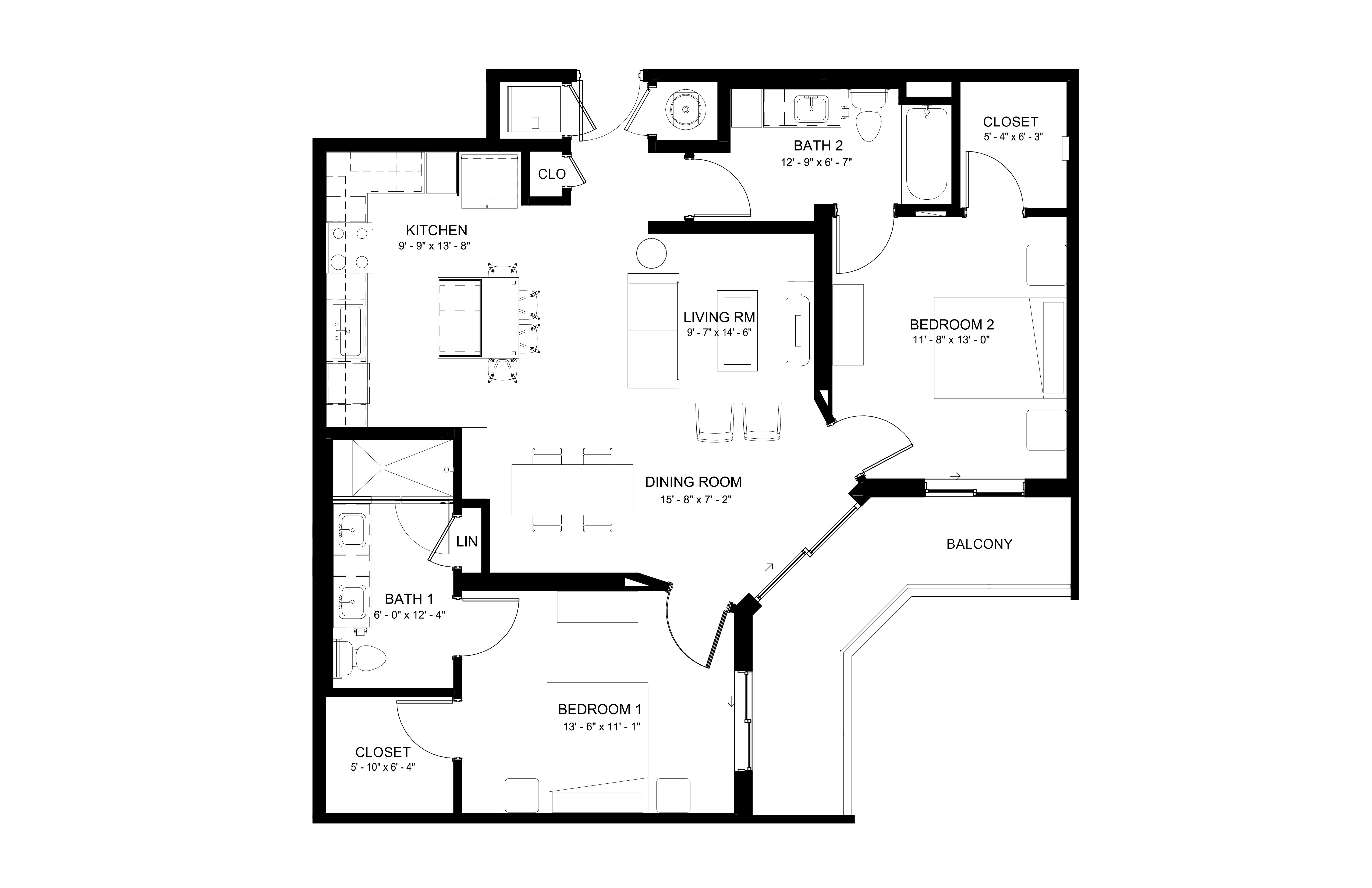2 Bed/2 Bath-B6 floor plan