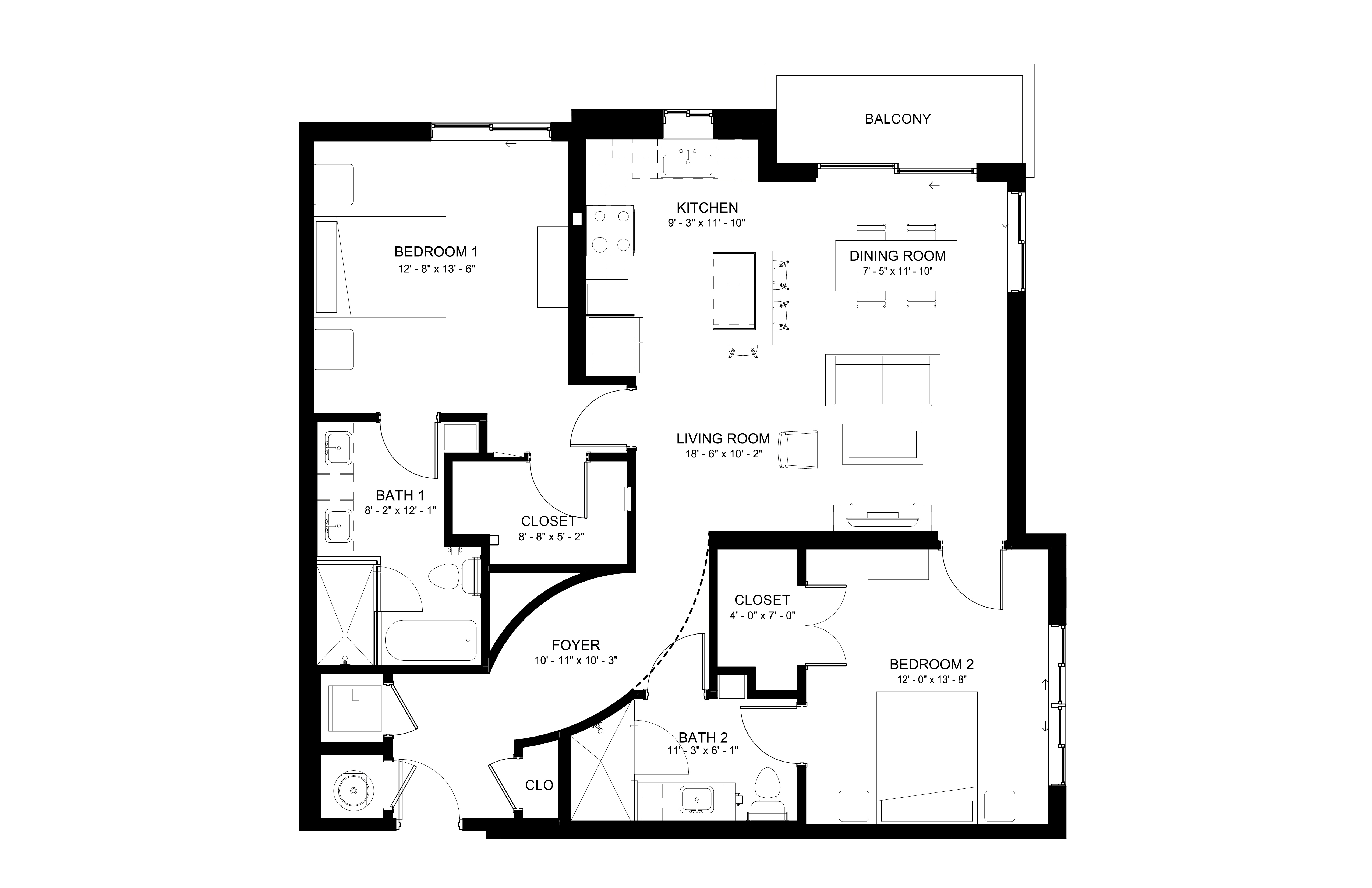 2 Bed/2 Bath-B12 floor plan