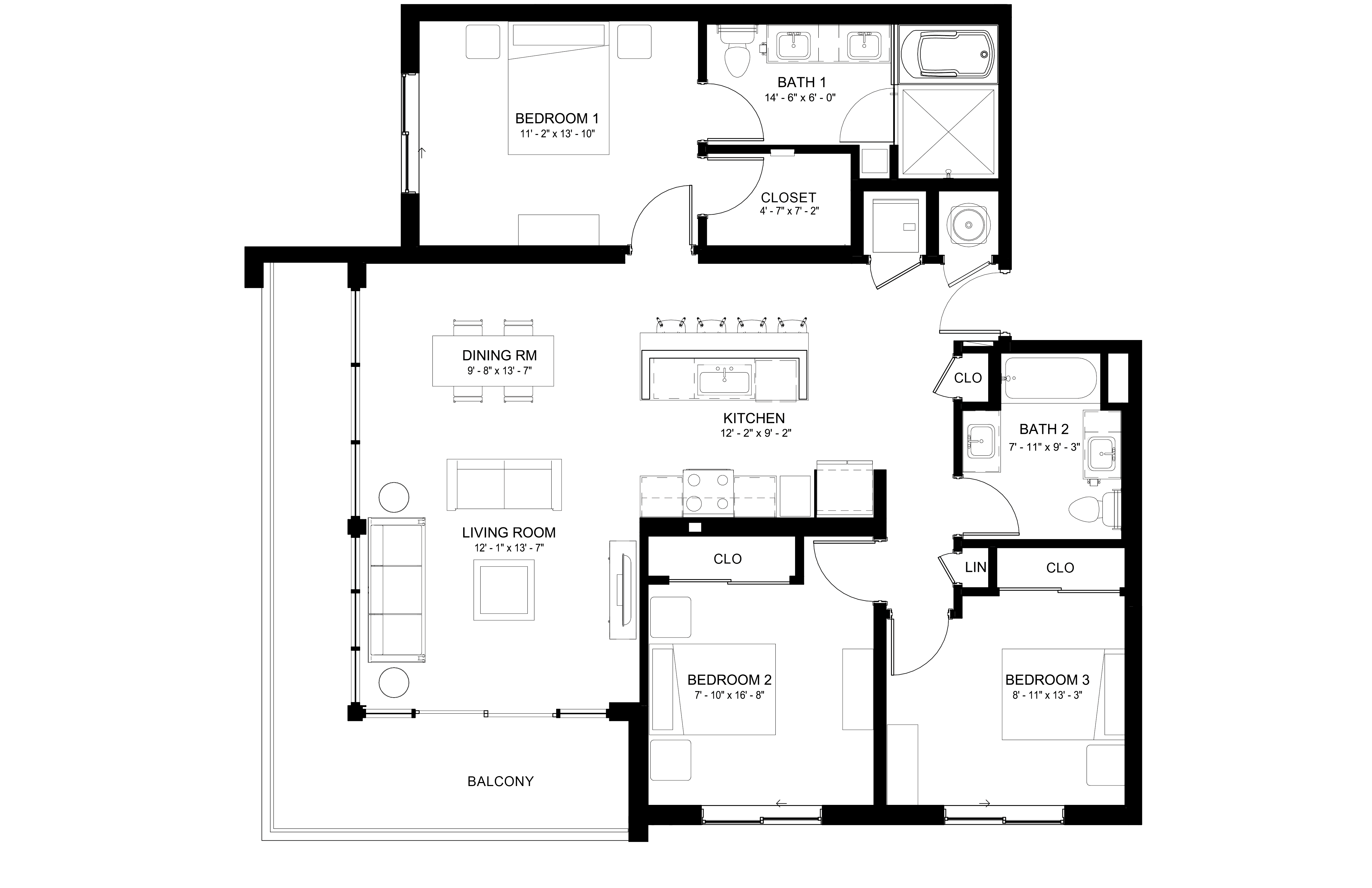 3 Bed/2 Bath-C2 floor plan