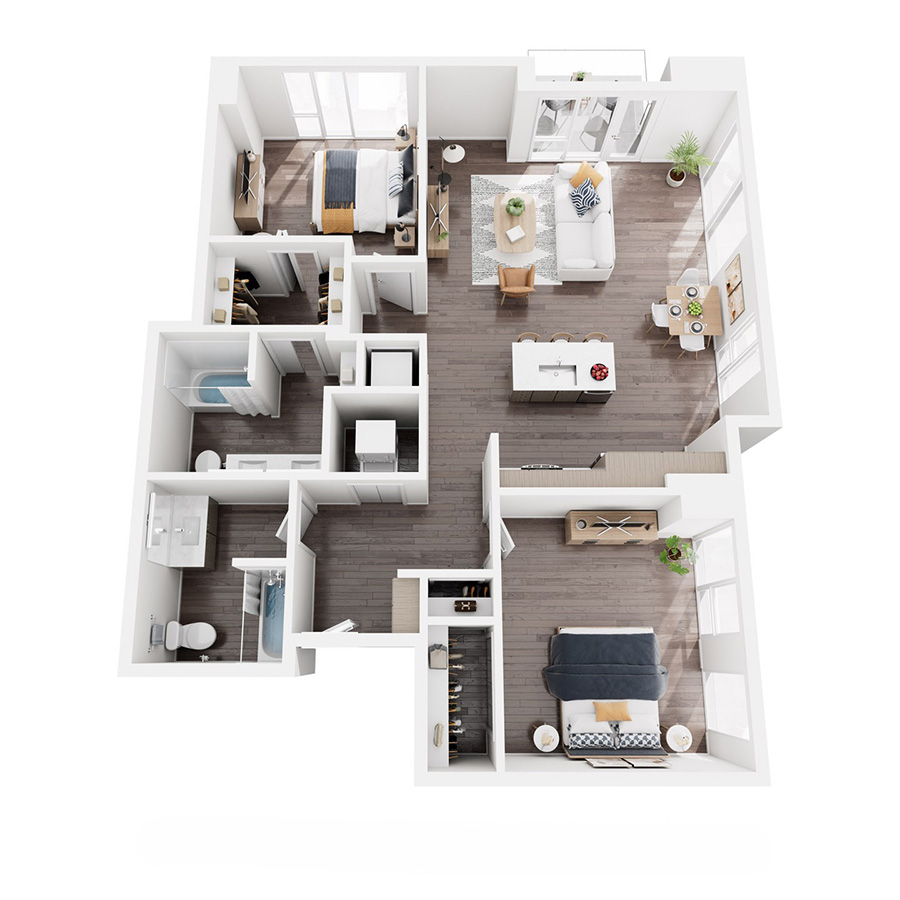 2 Bed, 2 Bath - F floor plan
