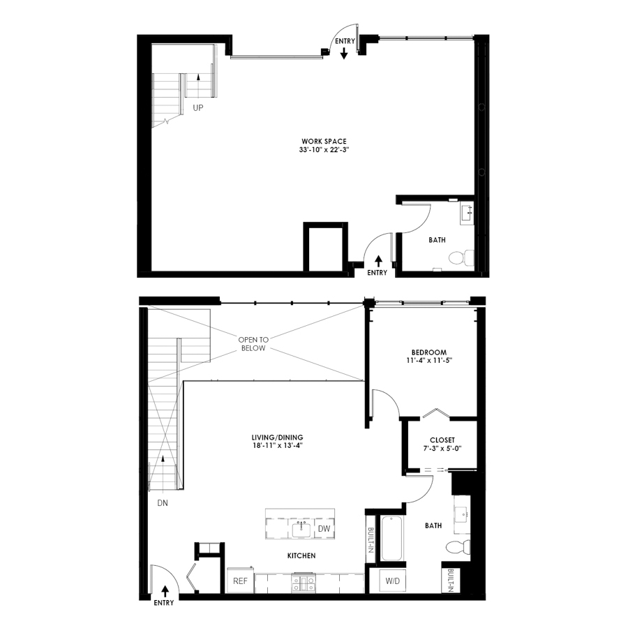 Live/Work 1 Bed, 1.5 Bath - B floor plan